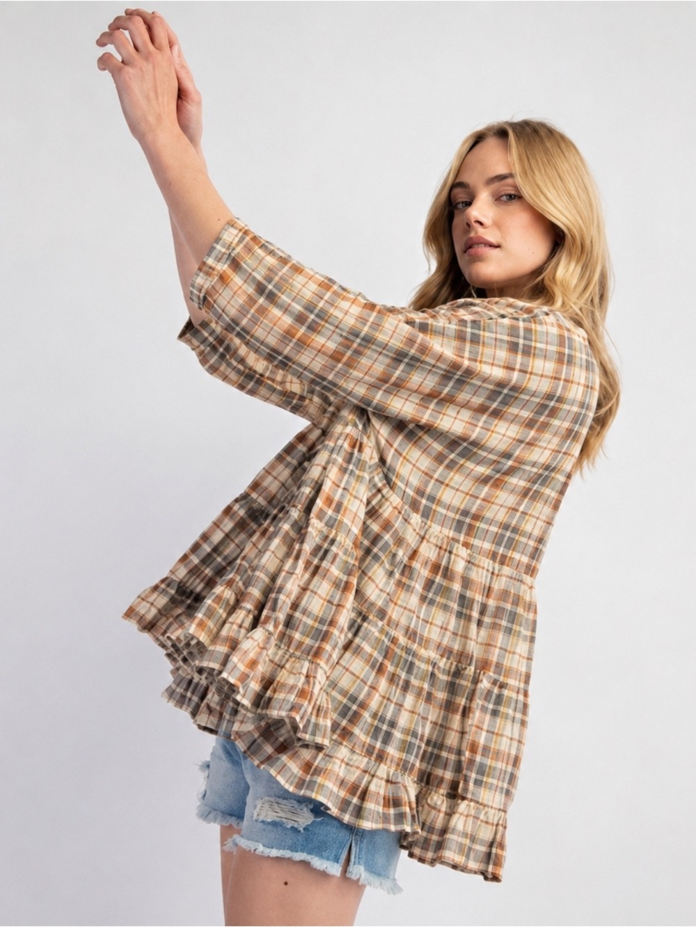 Easel • Plaid Babydoll Tunic Top